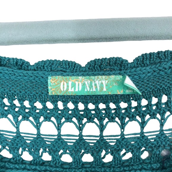 Vintage 90s Old Navy Crochet Mini Dress/Tunic/Swimsuit Cover Teal SZ M Very Soft - Picture 5 of 7